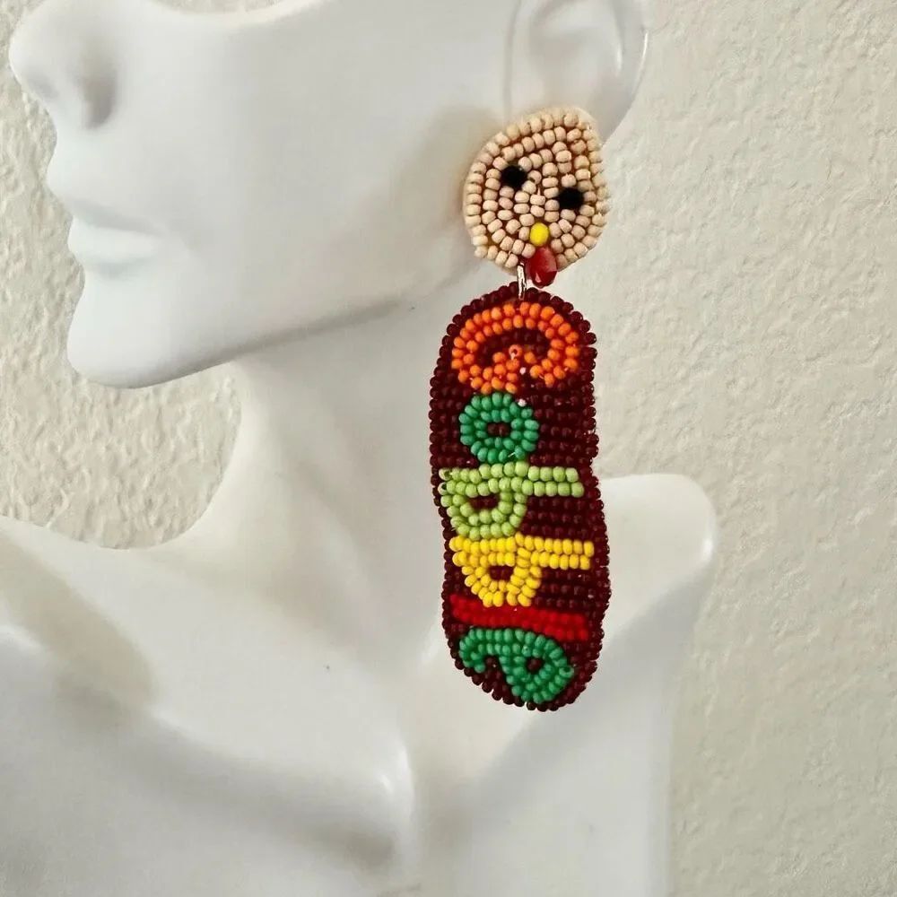 GOBBLE GOBBLE Beaded Turkey Earrings